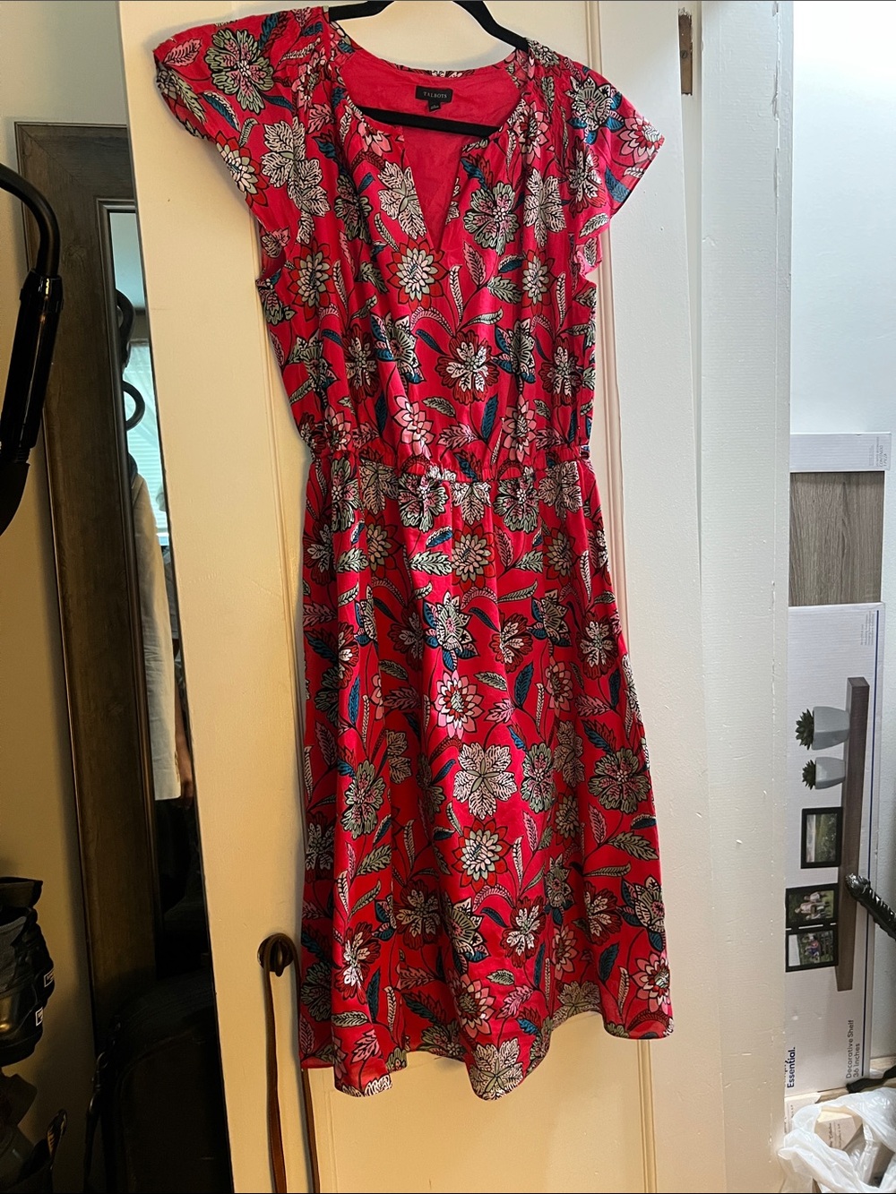 Talbots Red Floral Cap-Sleeve Midi Dress